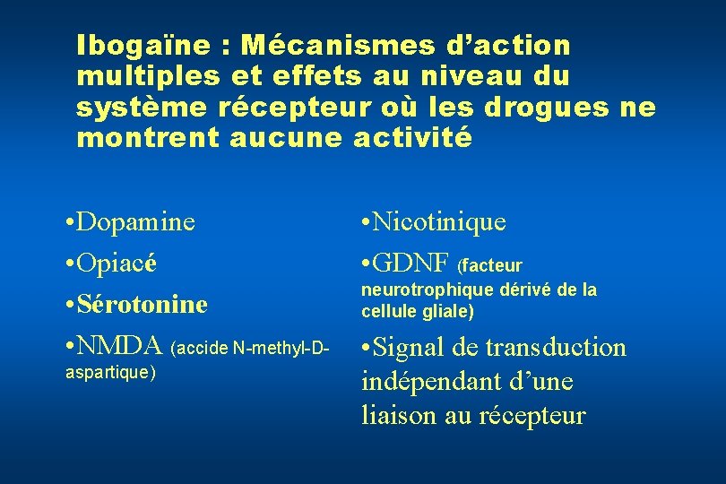 Ibogaïne : Mécanismes d’action multiples et effets au niveau du système récepteur où les