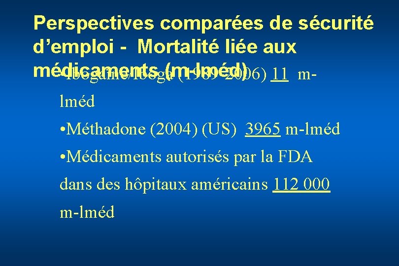 Perspectives comparées de sécurité d’emploi - Mortalité liée aux médicaments (m-lméd) • Ibogaïne/Iboga (1989