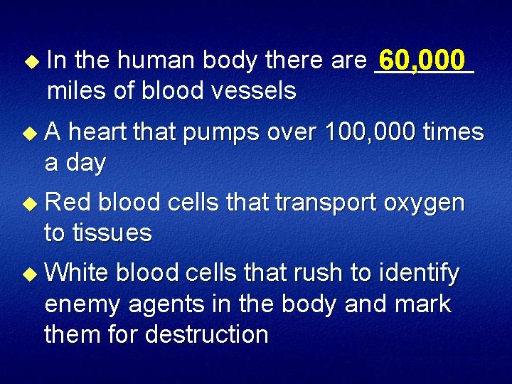 u In the human body there are _______ 60, 000 miles of blood vessels