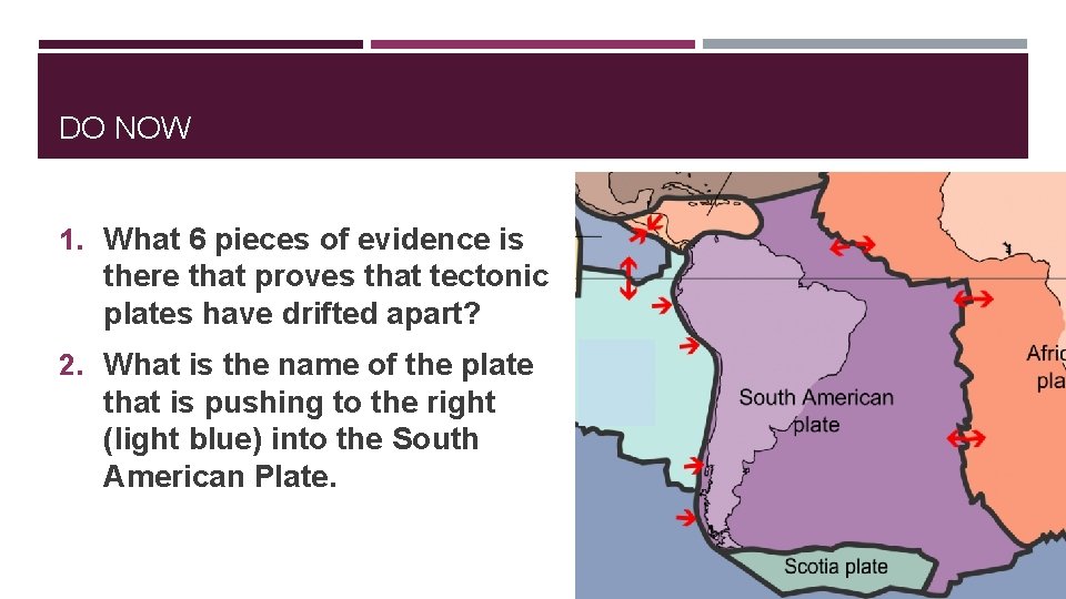 DO NOW 1. What 6 pieces of evidence is there that proves that tectonic