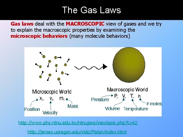 The Gas Laws Gas laws deal with the MACROSCOPIC view of gases and we