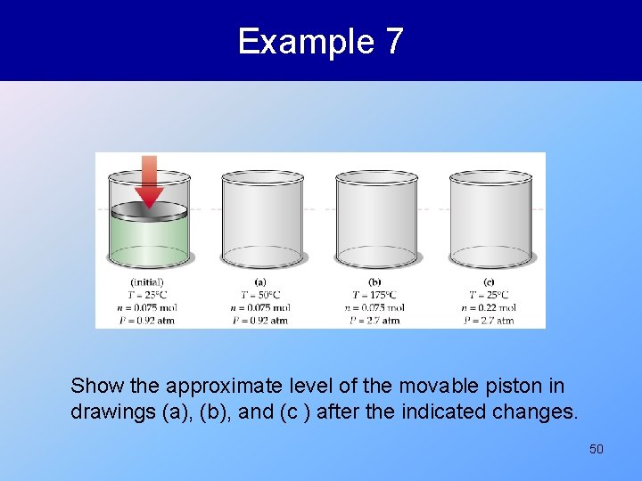 Example 7 Show the approximate level of the movable piston in drawings (a), (b),