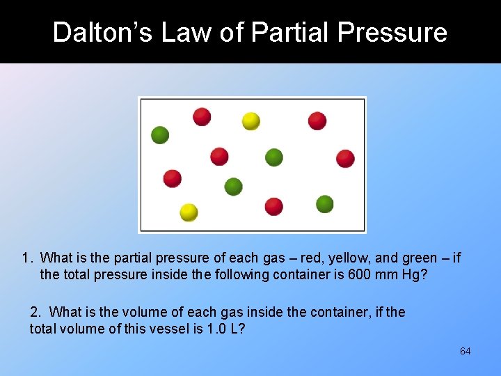 Dalton’s Law of Partial Pressure 1. What is the partial pressure of each gas