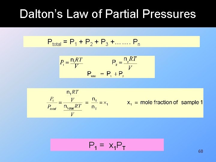 Dalton’s Law of Partial Pressures Ptotal = P 1 + P 2 + P