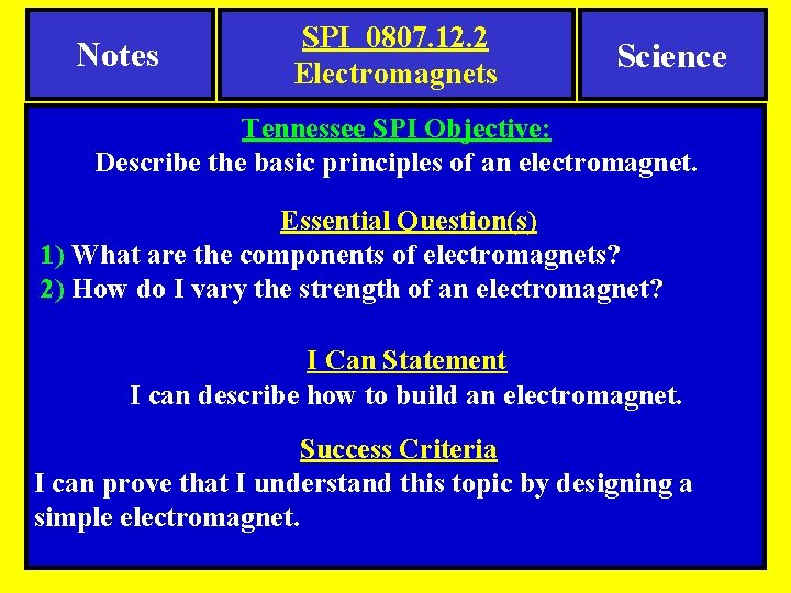 Bell Work SPI 0807 12 2 Electromagnets Science