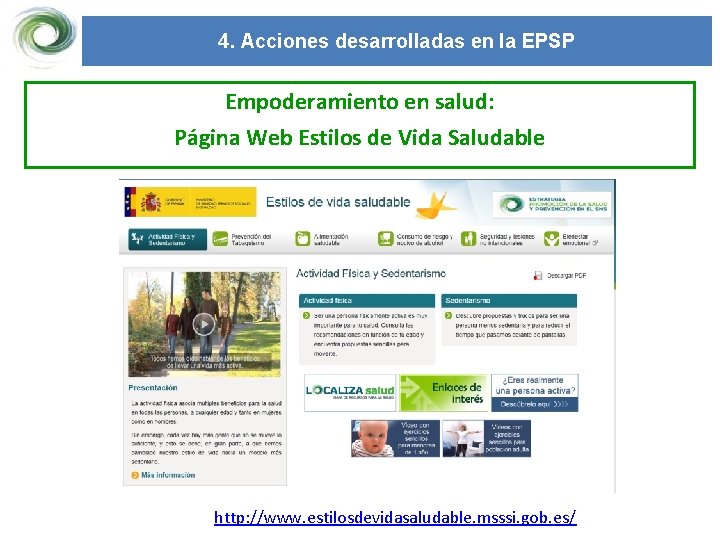 4. Acciones desarrolladas en la EPSP Empoderamiento en salud: Página Web Estilos de Vida