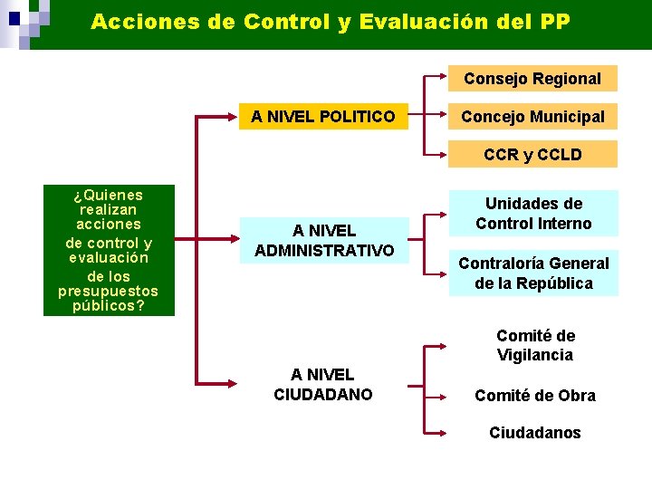 Acciones de Control y Evaluación del PP Consejo Regional A NIVEL POLITICO Concejo Municipal