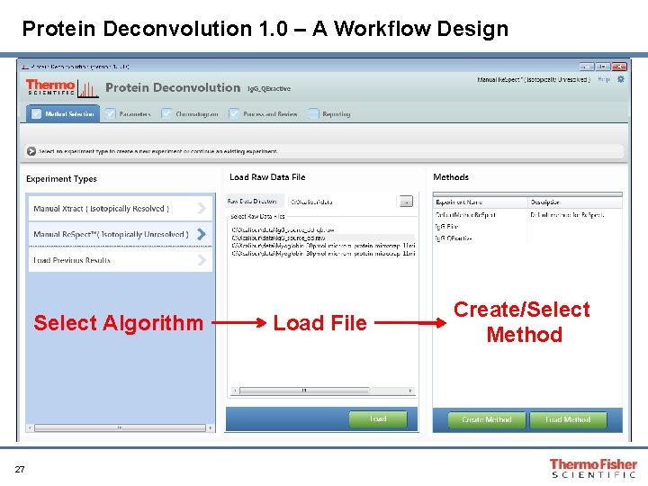 Protein Deconvolution 1. 0 – A Workflow Design Select Algorithm 27 Load File Create/Select