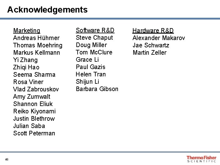 Acknowledgements Marketing Andreas Hühmer Thomas Moehring Markus Kellmann Yi Zhang Zhiqi Hao Seema Sharma