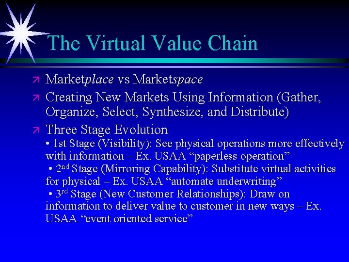 The Virtual Value Chain ä ä ä Marketplace vs Marketspace Creating New Markets Using