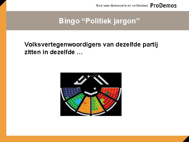 Bingo “Politiek jargon” Volksvertegenwoordigers van dezelfde partij zitten in dezelfde … 