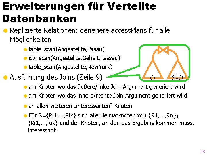 Erweiterungen für Verteilte Datenbanken = Replizierte Relationen: generiere access. Plans für alle Möglichkeiten =table_scan(Angestellte,