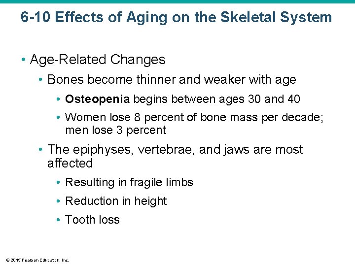 6 -10 Effects of Aging on the Skeletal System • Age-Related Changes • Bones