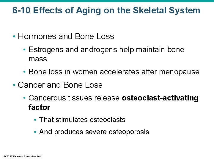 6 -10 Effects of Aging on the Skeletal System • Hormones and Bone Loss