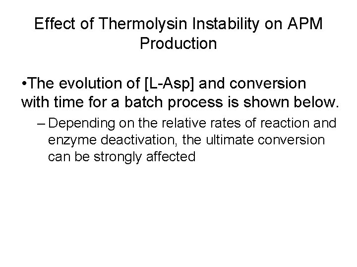 Effect of Thermolysin Instability on APM Production • The evolution of [L-Asp] and conversion