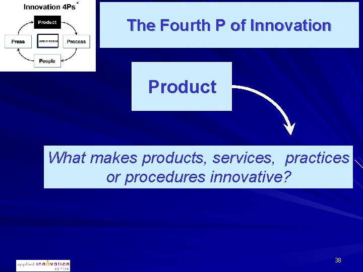 The Fourth P of Innovation Product What makes products, services, practices or procedures innovative?