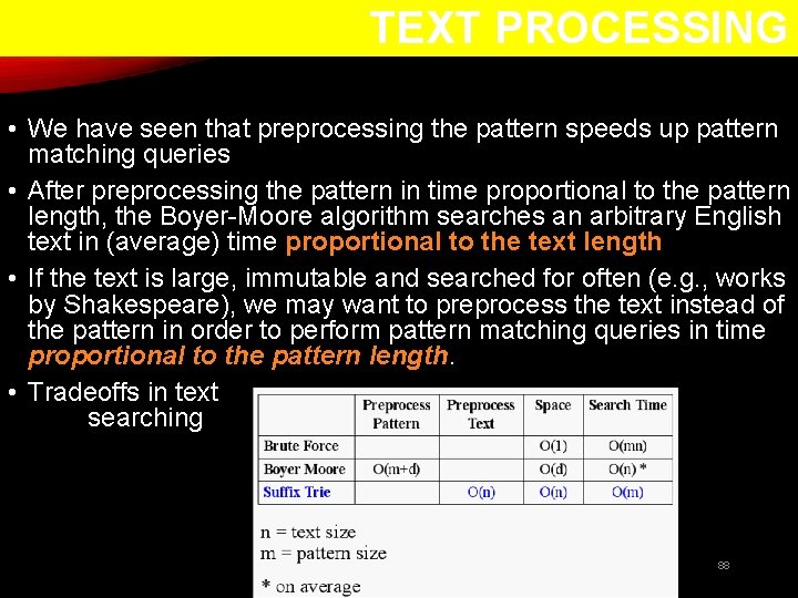 TEXT PROCESSING • We have seen that preprocessing the pattern speeds up pattern matching