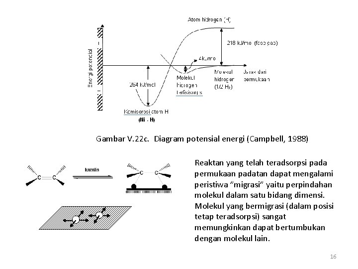 Gambar V. 22 c. Diagram potensial energi (Campbell, 1988) Reaktan yang telah teradsorpsi pada