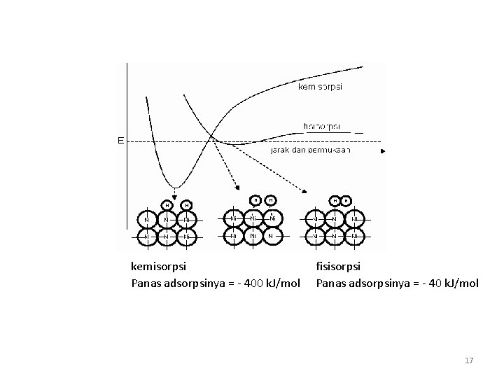 kemisorpsi Panas adsorpsinya = - 400 k. J/mol fisisorpsi Panas adsorpsinya = - 40