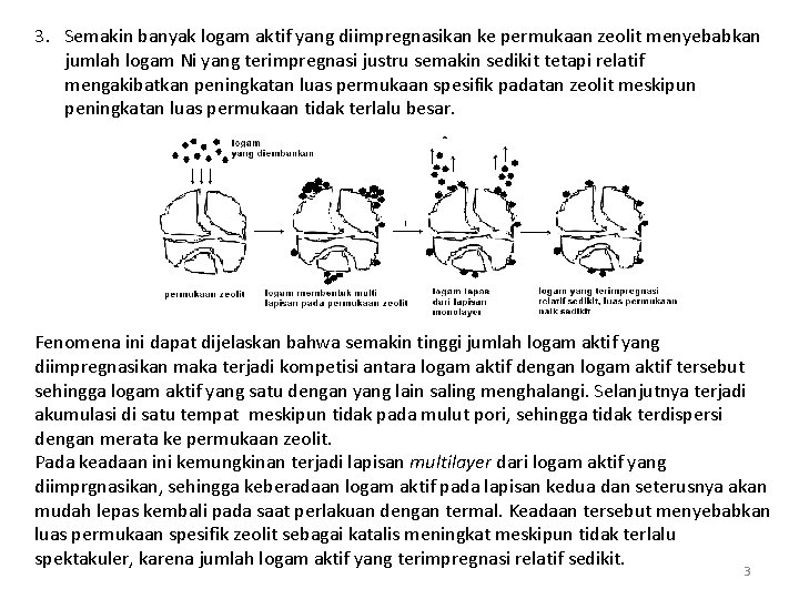 3. Semakin banyak logam aktif yang diimpregnasikan ke permukaan zeolit menyebabkan jumlah logam Ni