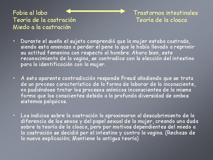 Fobia al lobo Teoría de la castración Miedo a la castración Trastornos intestinales Teoría