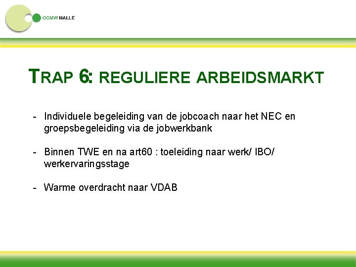 TRAP 6: REGULIERE ARBEIDSMARKT - Individuele begeleiding van de jobcoach naar het NEC en