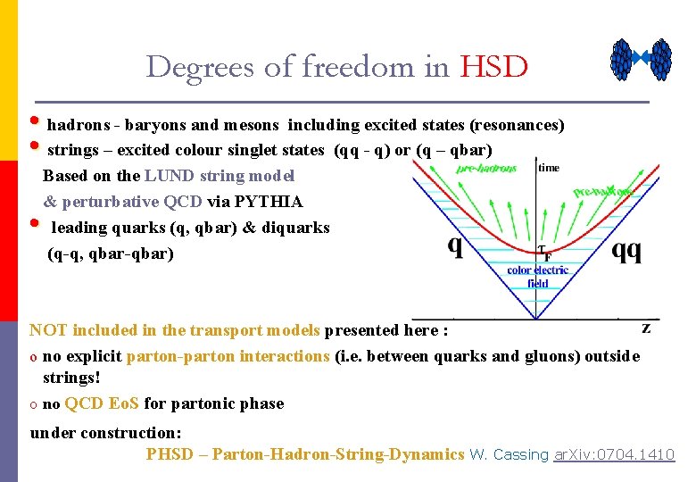 Degrees of freedom in HSD • hadrons - baryons and mesons including excited states