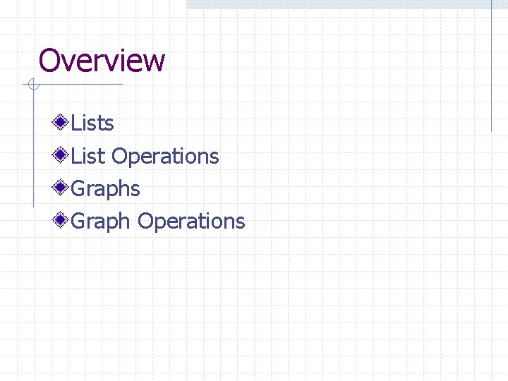Overview Lists List Operations Graph Operations 