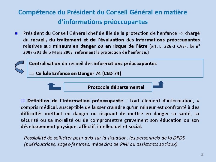 Compétence du Président du Conseil Général en matière d’informations préoccupantes n Président du Conseil