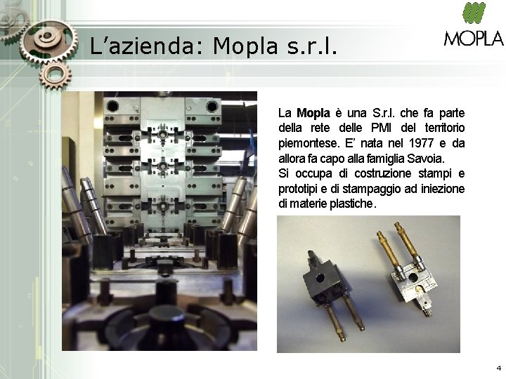 L’azienda: Mopla s. r. l. La Mopla è una S. r. l. che fa