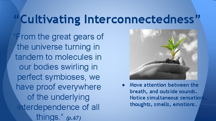 “Cultivating Interconnectedness” “From the great gears of the universe turning in tandem to molecules