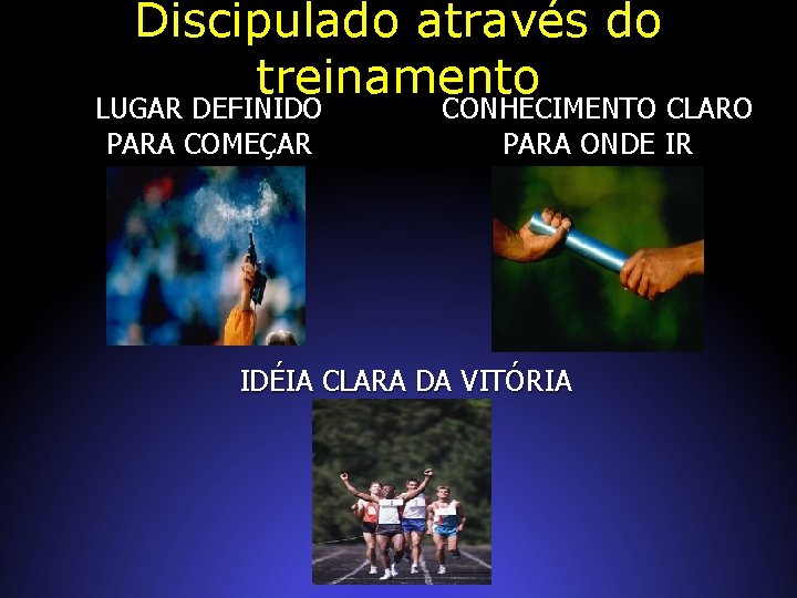 Discipulado através do treinamento LUGAR DEFINIDO PARA COMEÇAR CONHECIMENTO CLARO PARA ONDE IR IDÉIA