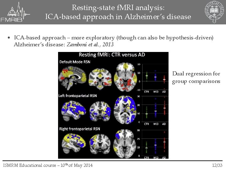 Resting-state f. MRI analysis: ICA-based approach in Alzheimer’s disease • ICA-based approach – more