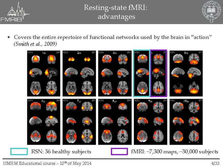 Resting-state f. MRI: advantages • Covers the entire repertoire of functional networks used by