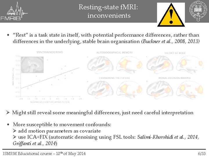 Resting-state f. MRI: inconvenients • “Rest” is a task state in itself, with potential