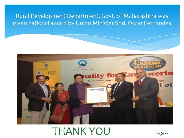 Rural Development Department, Govt. of Maharashtra was given national award by Union Minister Shri.