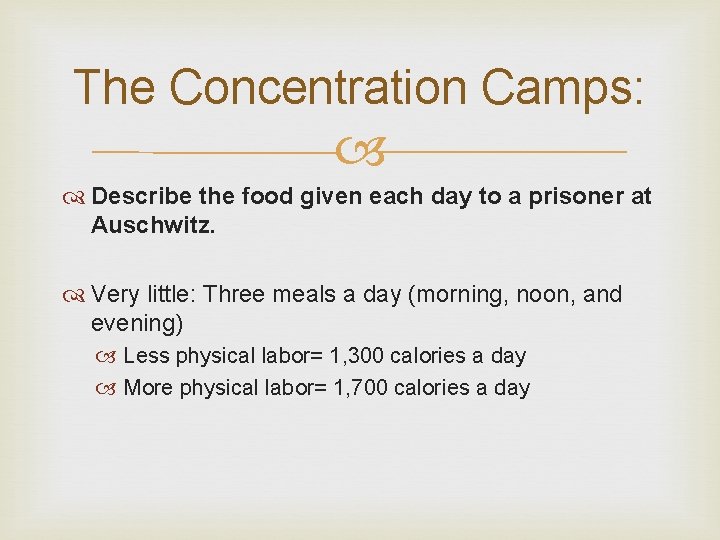 The Concentration Camps: Describe the food given each day to a prisoner at Auschwitz.