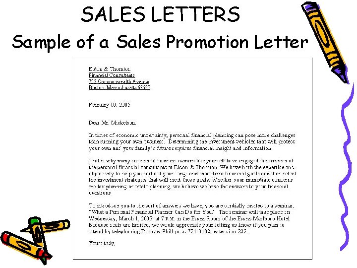 SALES LETTERS Sample of a Sales Promotion Letter 