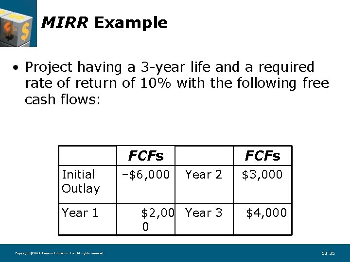 MIRR Example • Project having a 3 -year life and a required rate of