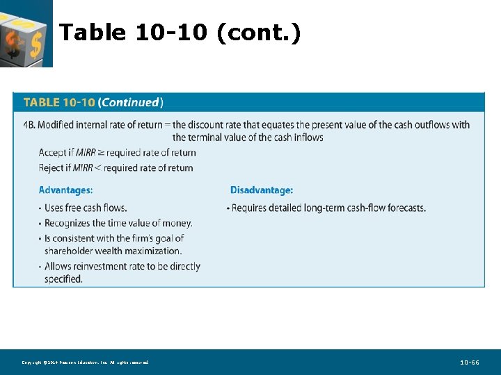 Table 10 -10 (cont. ) Copyright © 2014 Pearson Education, Inc. All rights reserved.