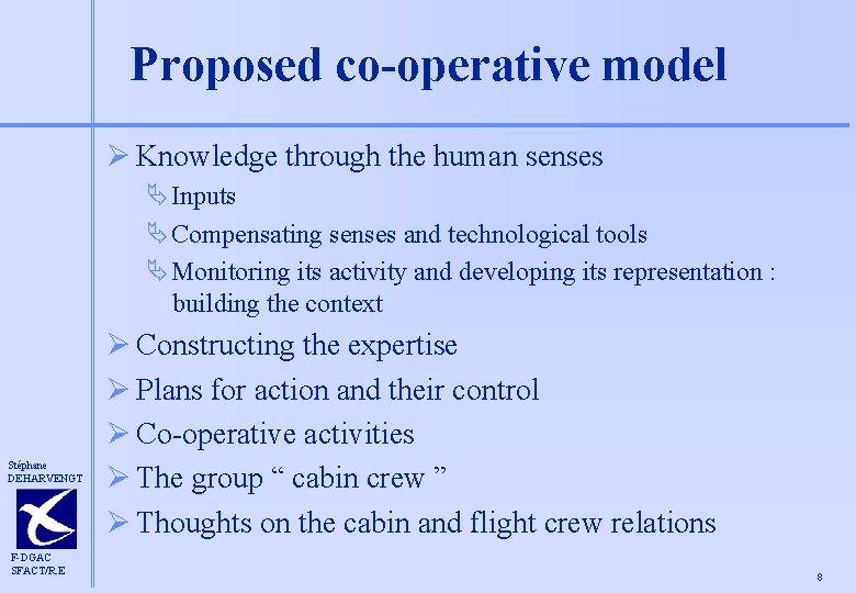 Proposed co-operative model Ø Knowledge through the human senses ÄInputs ÄCompensating senses and technological