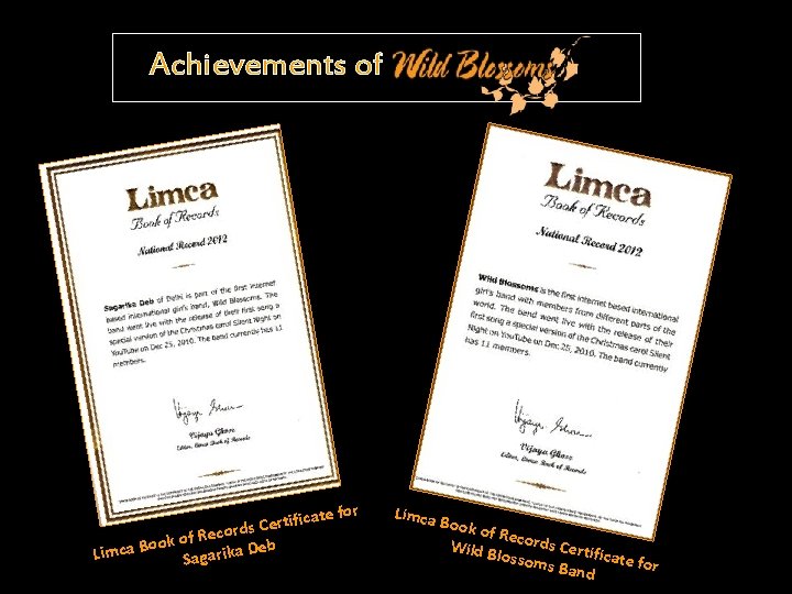 Achievements of te for rtifica e C s d r of Reco eb k