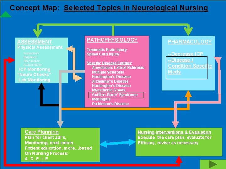 Concept Map: Selected Topics in Neurological Nursing ASSESSMENT Physical Assessment Inspection Palpation Percussion Auscultation