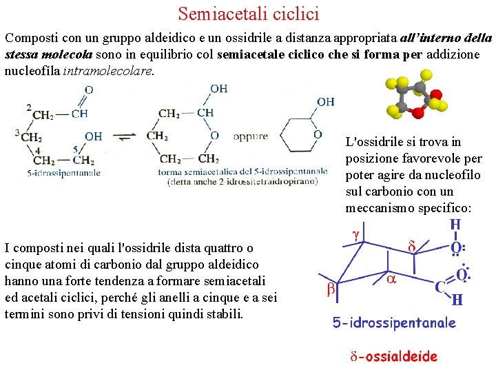 Semiacetali ciclici Composti con un gruppo aldeidico e un ossidrile a distanza appropriata all’interno