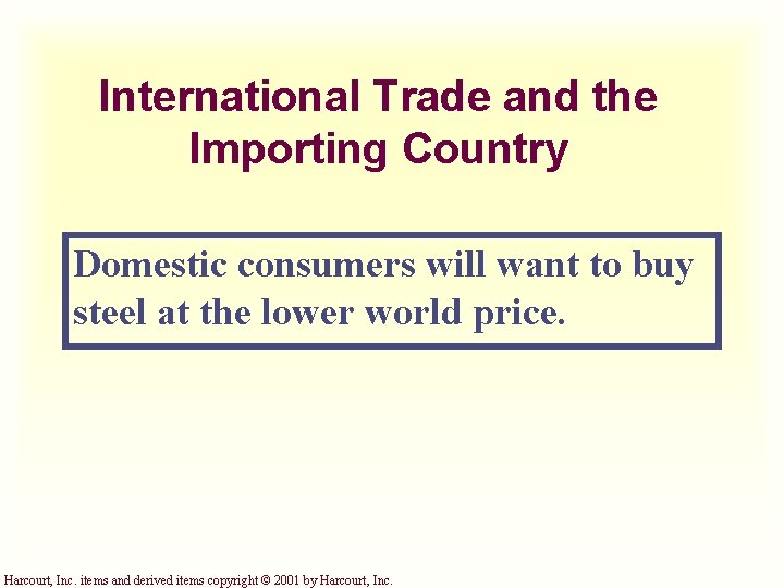 International Trade and the Importing Country Domestic consumers will want to buy steel at
