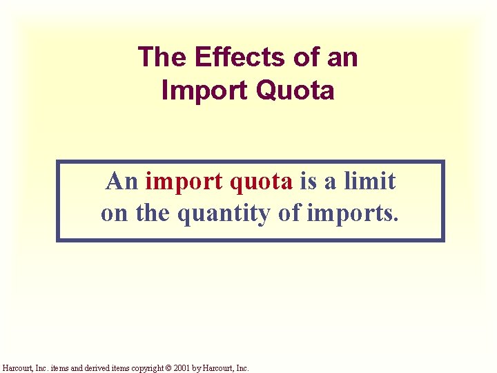 The Effects of an Import Quota An import quota is a limit on the