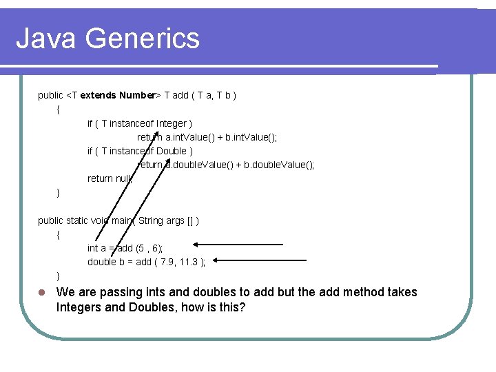 Java Generics public <T extends Number> T add ( T a, T b )