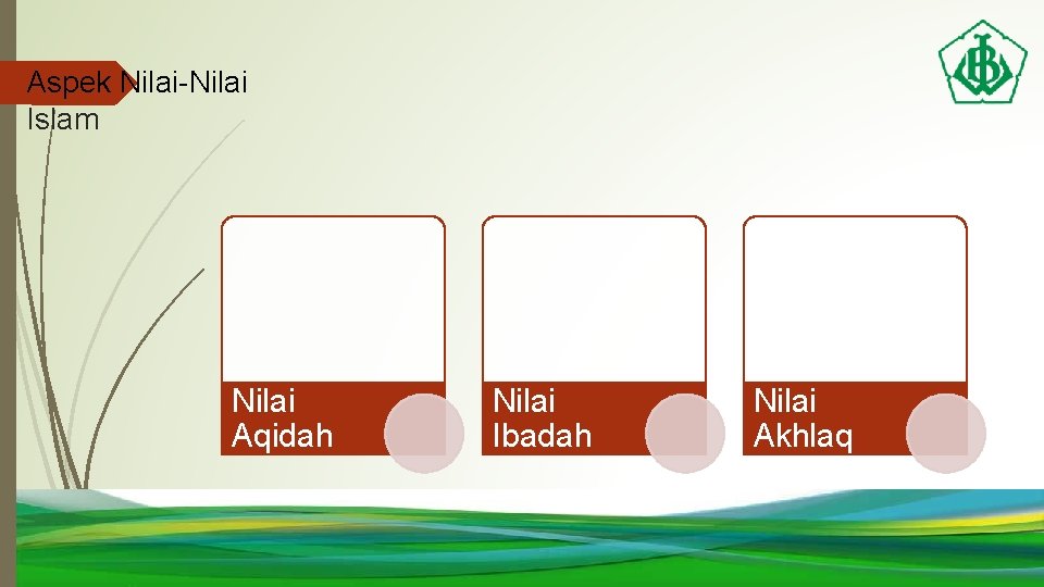 Aspek Nilai-Nilai Islam Nilai Aqidah Nilai Ibadah Nilai Akhlaq 