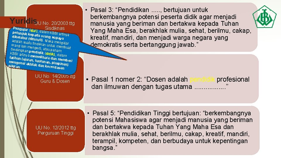 Yuridis. UU No. 20/2003 ttg Pengajar (ajar), da Sisdiknas lam KBBI petunjuk artinya kepada