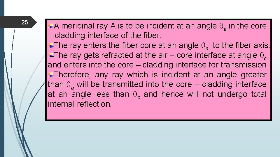 25 A meridinal ray A is to be incident at an angle a in